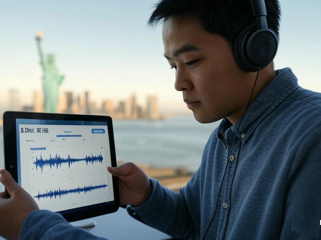 「利用S-Dict.音字通進行英文聽力練習的使用者，體驗高效的字典APP學習方式」